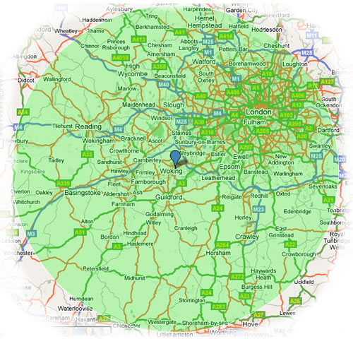 A Map of the south of England, highlighted to show where we mostly work